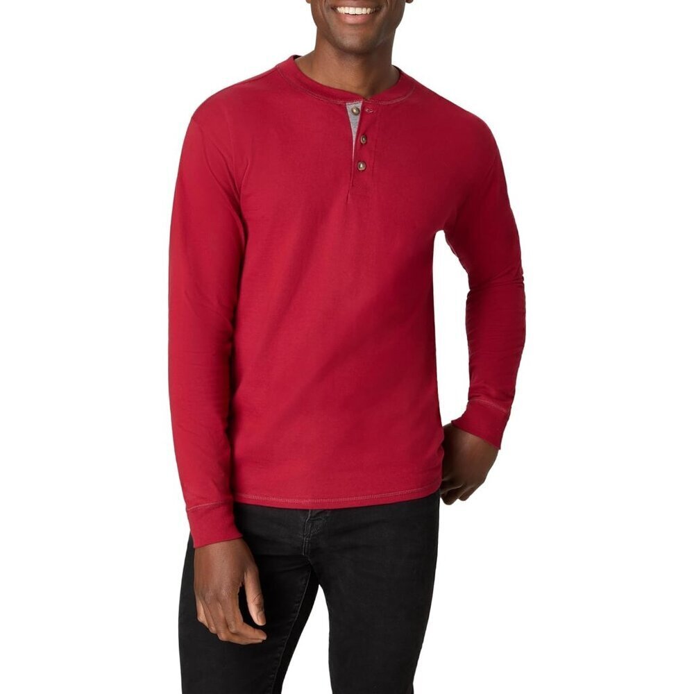 Men's Burnt Brick Beefy Cotton Long Sleeve Henley Shirt - Casual T-Shirts